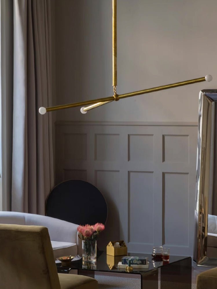 Wrapped Linear Chandelier in Brass and Leather – Modern Mid-Century Pendant Light
