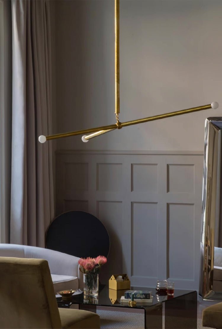 Wrapped Linear Chandelier in Brass and Leather – Modern Mid-Century Pendant Light
