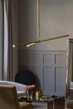 Wrapped Linear Chandelier in Brass and Leather – Modern Mid-Century Pendant Light