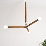 Wrapped Linear Chandelier in Brass and Leather – Modern Mid-Century Pendant Light