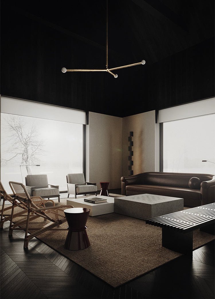 Wrapped Linear Chandelier in Brass and Leather – Modern Mid-Century Pendant Light