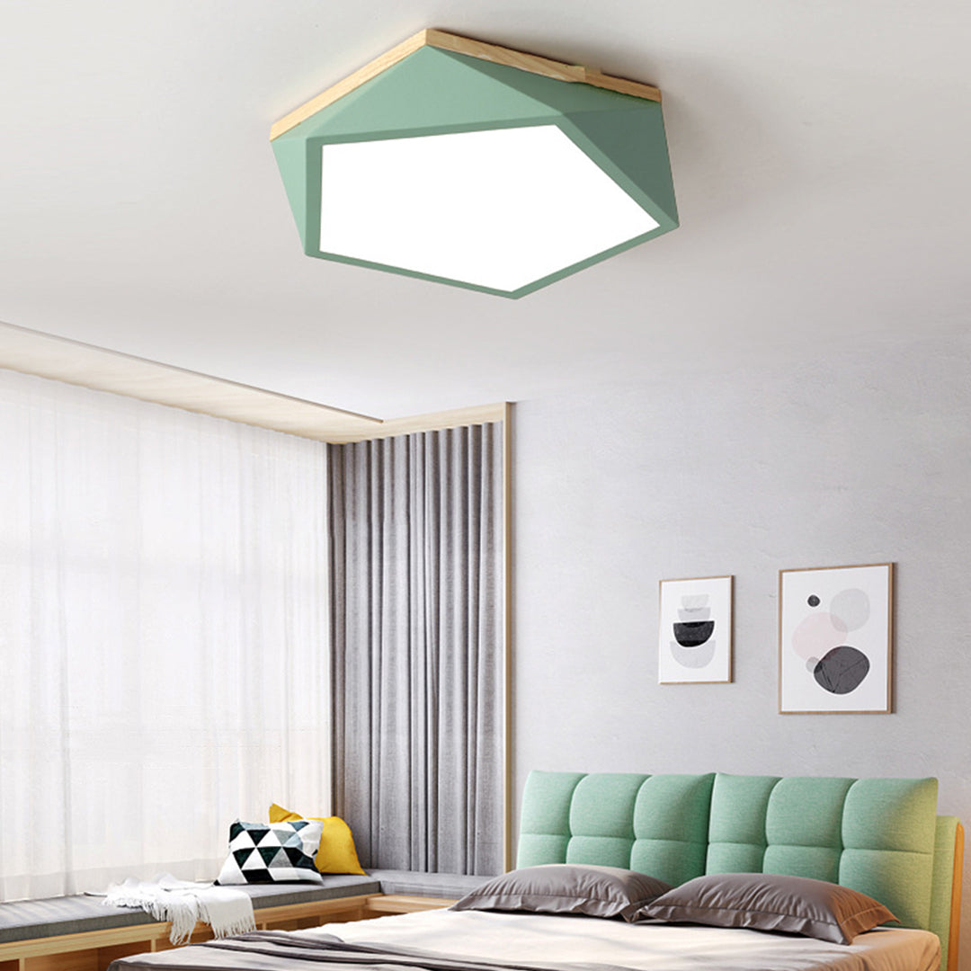 Nordic Geometric Wooden Flush Mount Ceiling Light with Acrylic Shade