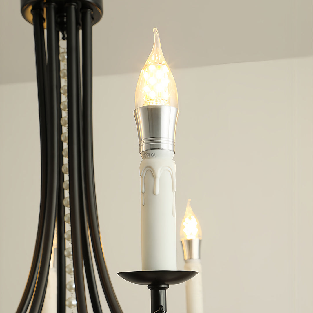 Pearl Crystal Chandelier in Black Iron – Artistic Ceiling Light for Elegant Interiors