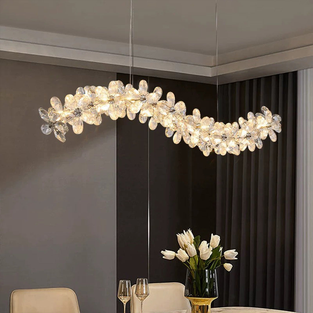 French Crystal Flower Chandelier for Dining Room, Modern LED Pendant Light