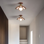 Lotus Wood Semi Flush Mount Ceiling Light in Natural Oak or Walnut