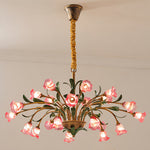 Vintage French Country Floral Iron Chandelier with Glass Shades
