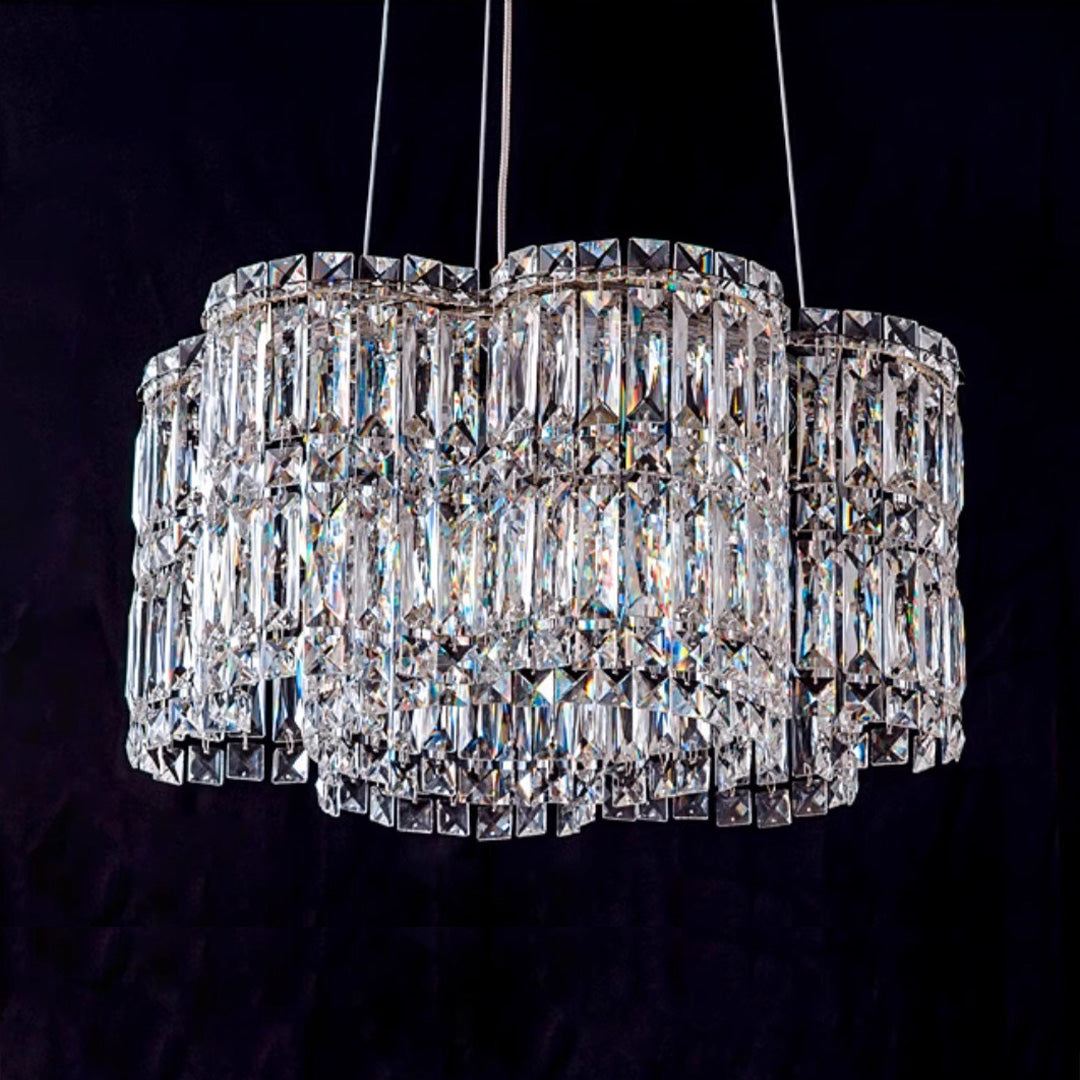 Modern Crystal Chandelier with LED Lighting, Stainless Steel Frame, Dimmable