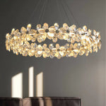 French Crystal Flower Chandelier for Dining Room, Modern LED Pendant Light