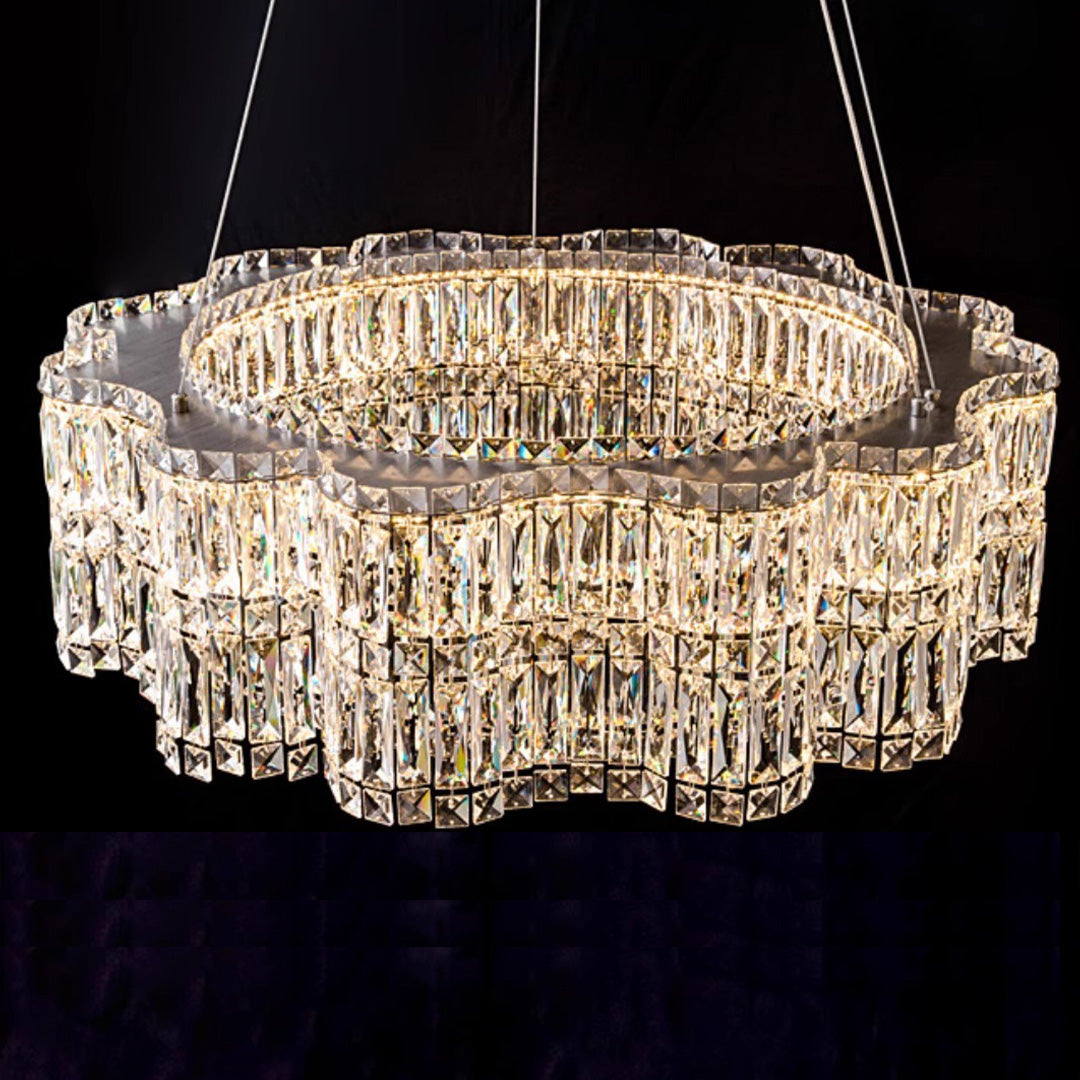 Modern Crystal Chandelier with LED Lighting, Stainless Steel Frame, Dimmable