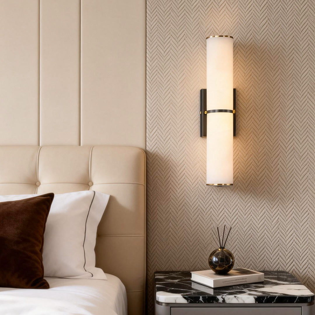 Modern Copper Cylinder Wall Sconce with Cloud Stone Shade