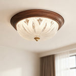 Walnut Retro Flush Mount Ceiling Light with Clear Glass Shade