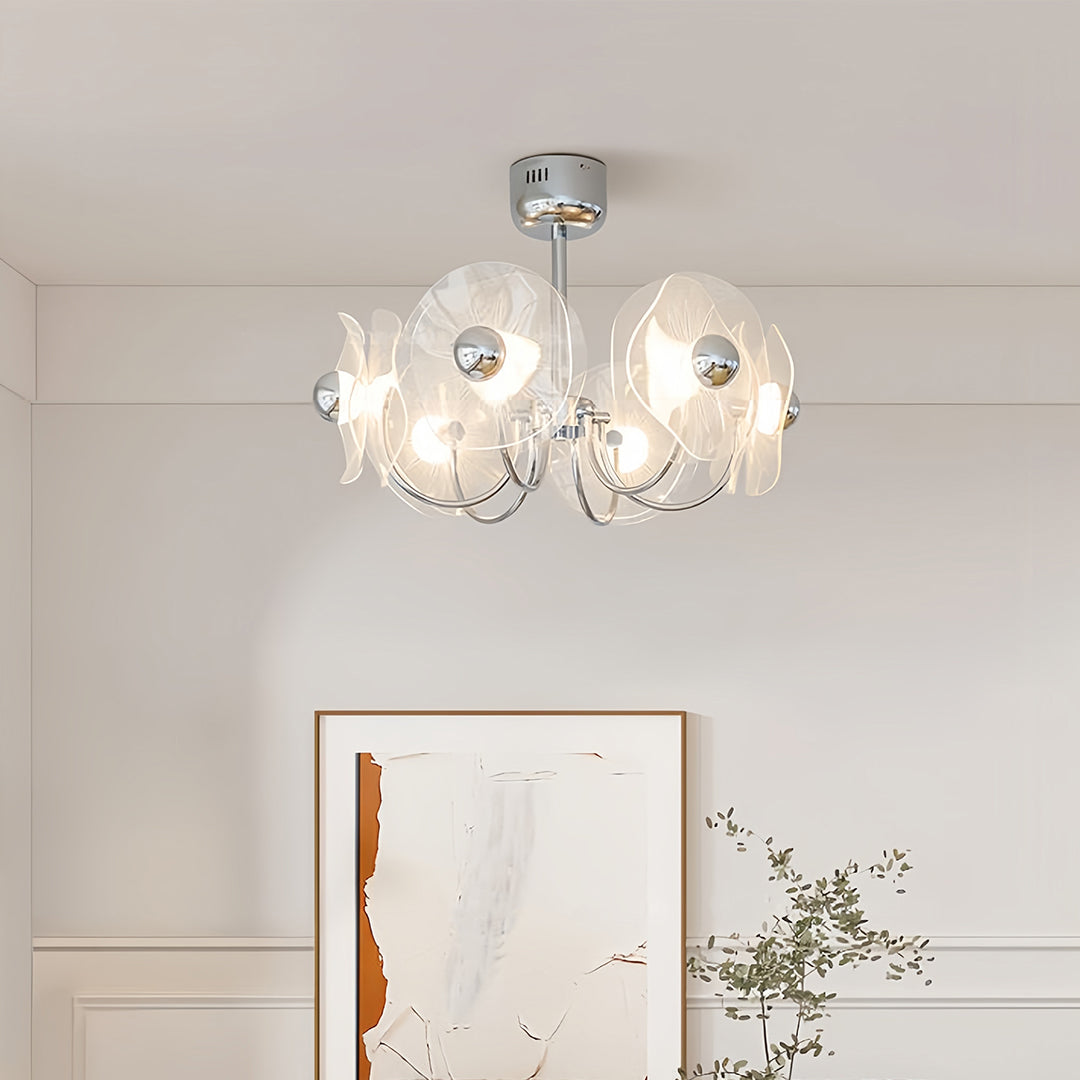 Aurora Acrylic LED Chandelier with Chrome Accents, Modern Multi-Head Pendant Light