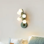 French Country Bellflower Glass Wall Sconce – Green Iron Floral Light