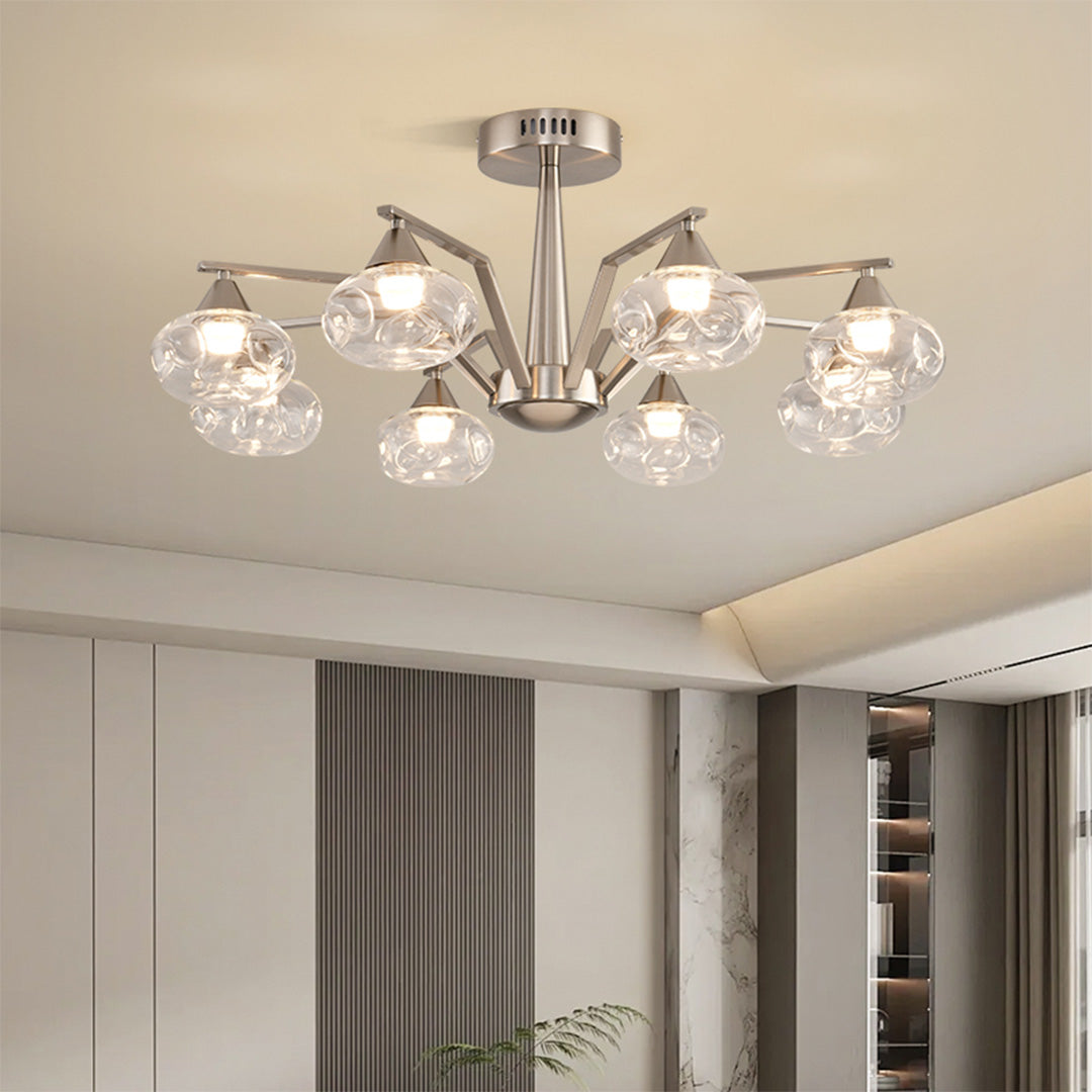 Sputnik Semi Flush Ceiling Light in Sand Nickel with Glass Shades