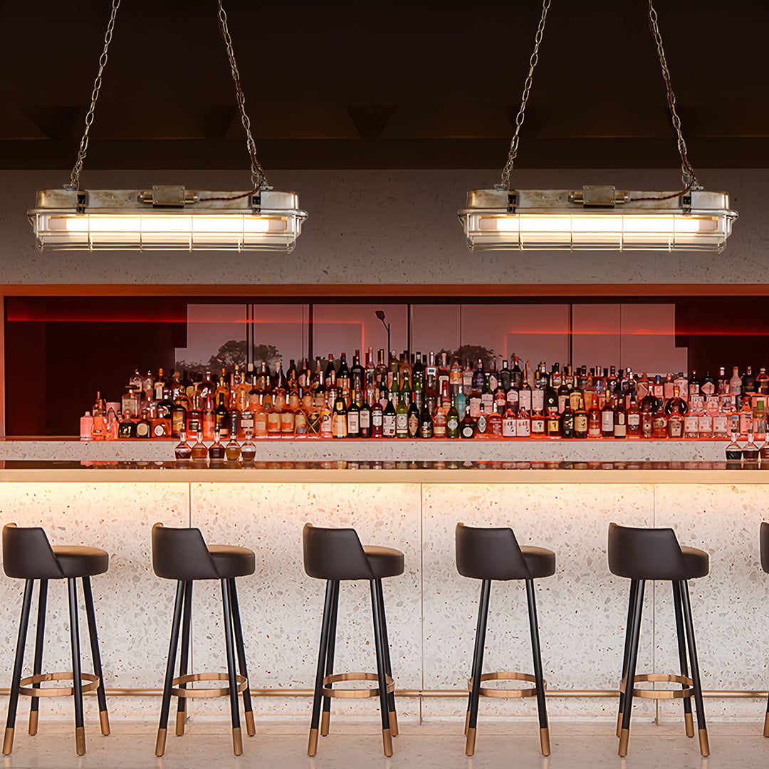 Linear Industrial Pendant Light with Glass Shade, Adjustable Chain