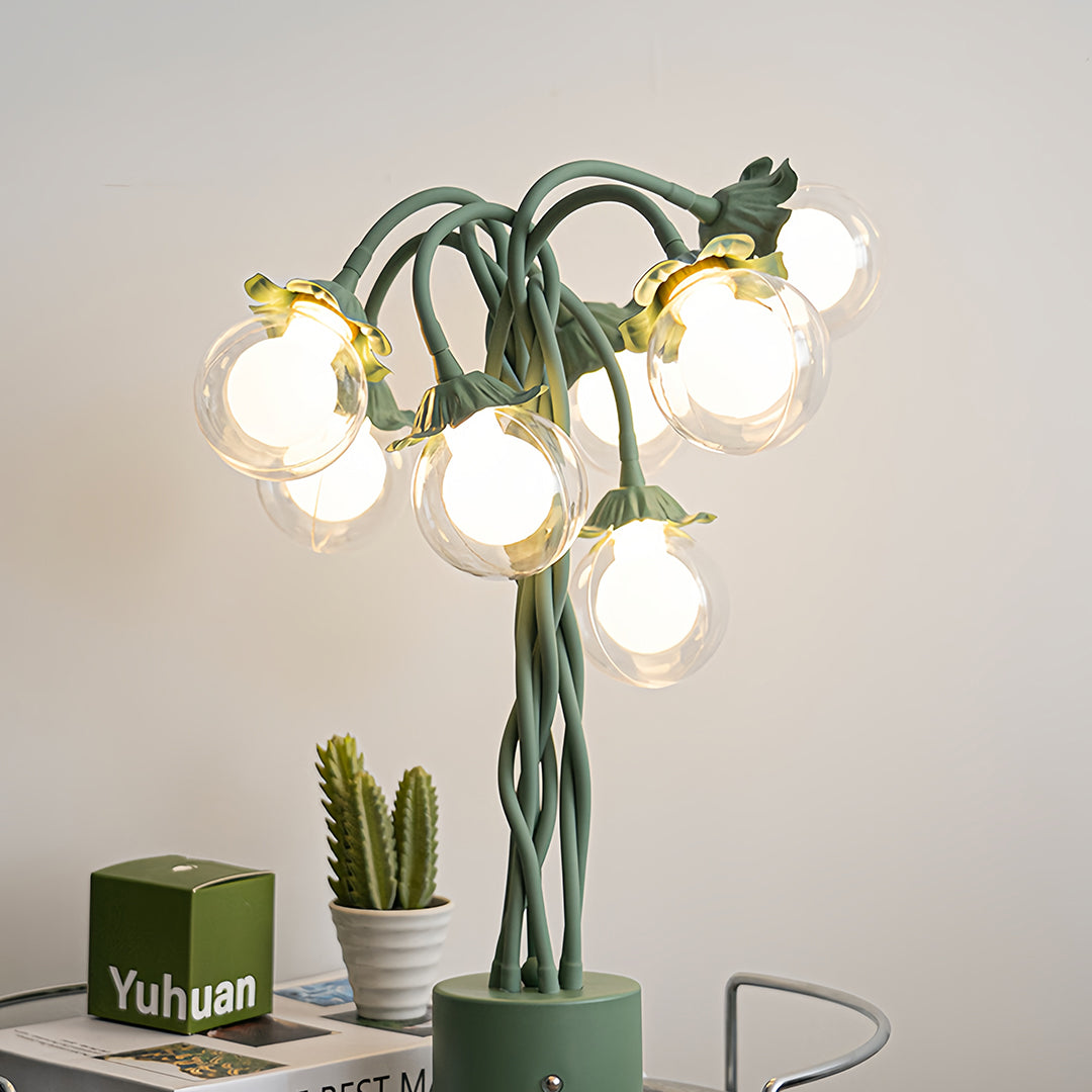 Verdant French Floral Table Lamp with Seven Hand-Bent Iron Branches