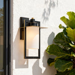 Modern Outdoor Wall Sconce in Black and Gold Brass with Clear Glass, IP55 Waterproof