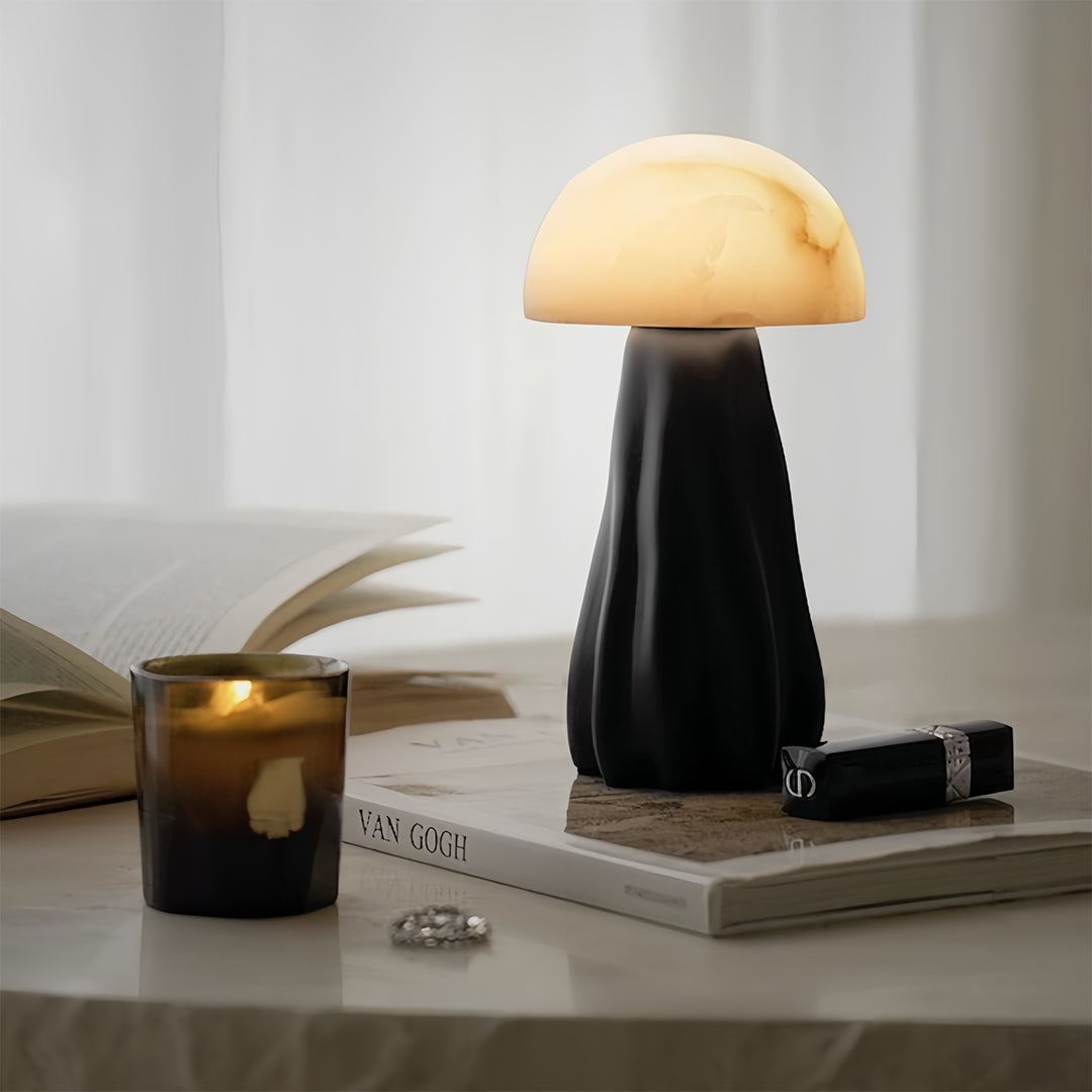 Nordic Mushroom Table Lamp with Glass Shade and LED Tri-Color Light