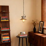 Industrial Glass Pendant Light with Adjustable Chain, Vintage Aluminum Ceiling Lamp