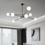 Nordic Branch Chandelier in Black and Gold Iron with Glass Shades