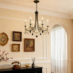 Pearl Crystal Chandelier in Black Iron – Artistic Ceiling Light for Elegant Interiors