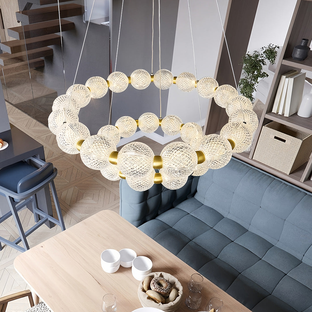 Aurelia Round Glass LED Chandelier for Modern Kitchen Island