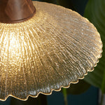 Walnut Wood Pendant Light with Brass Accents and Glass Shade