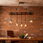American Vintage Iron and Wood Linear Pendant Light, 10-Light