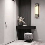 Linear Copper Wall Sconce with Marble Shade for Modern Hallways