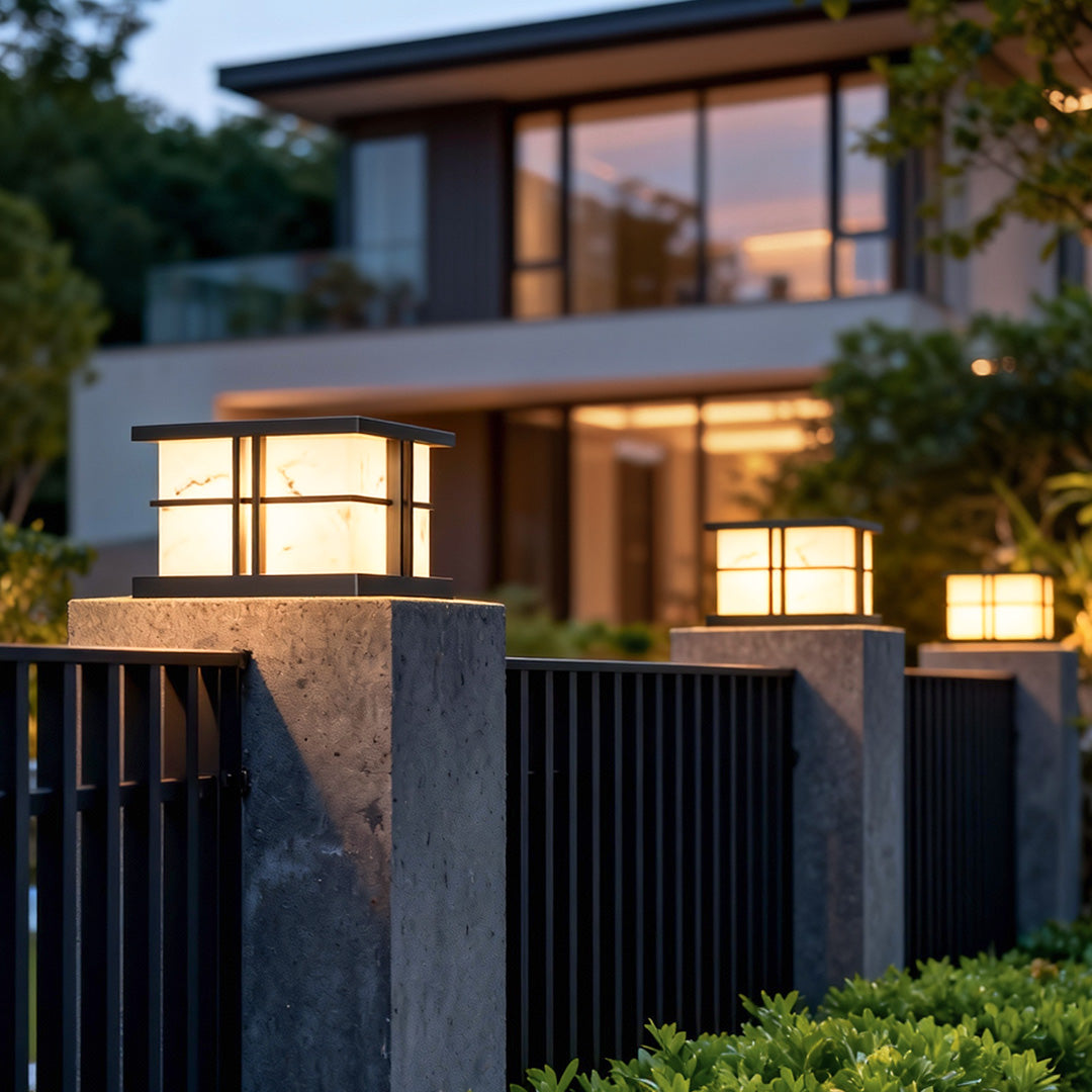 Modern Pillar Light Outdoor Stainless Steel Marble Courtyard Lamp