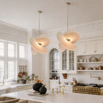 Nordic White Silk Pendant Light with Adjustable Drop
