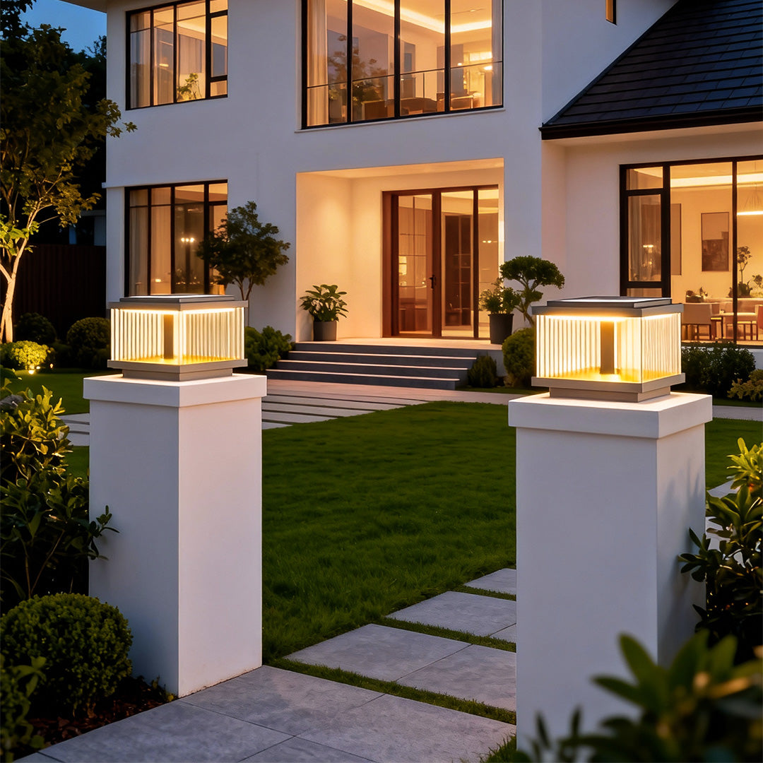 Square Pillar Post Lights for Courtyard and Fence, Black Aluminum LED