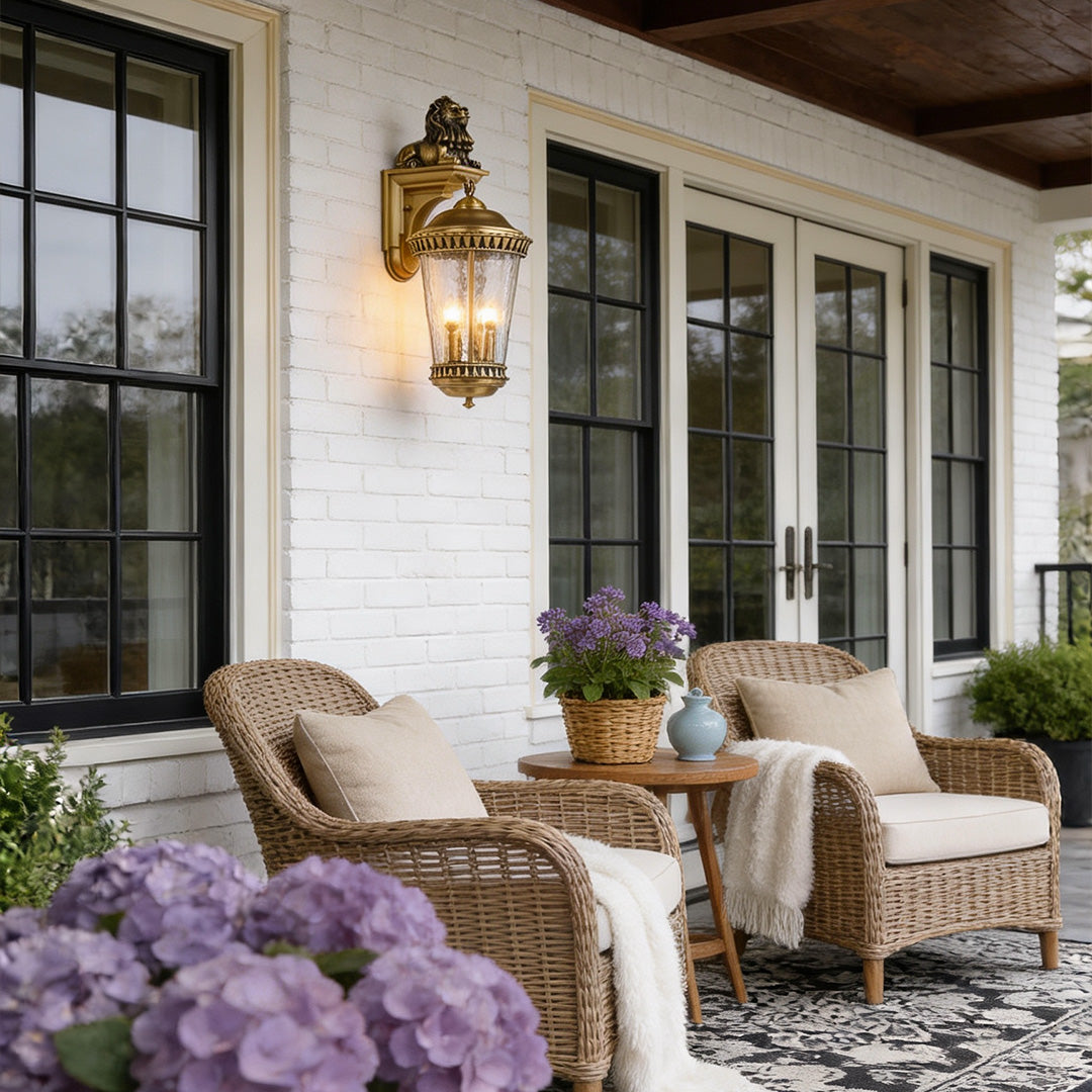 European Copper Lion Head Outdoor Wall Sconce, IP55 Waterproof Lantern