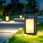 Black Outdoor Floor Lantern with Marble-Textured Shade, IP65 Waterproof Bollard Light