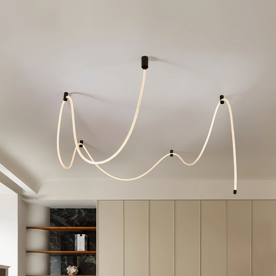 Linear LED Ceiling Light in Black with Woven Fiber Accents
