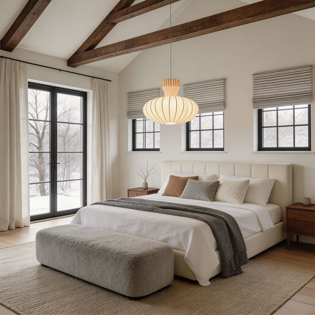 Japanese Silk Fabric Pendant Light with Adjustable Cord, Minimalist Ceiling Lamp
