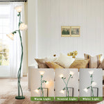 French Country Green Iron Flower Floor Lamp with Clear Glass Shades