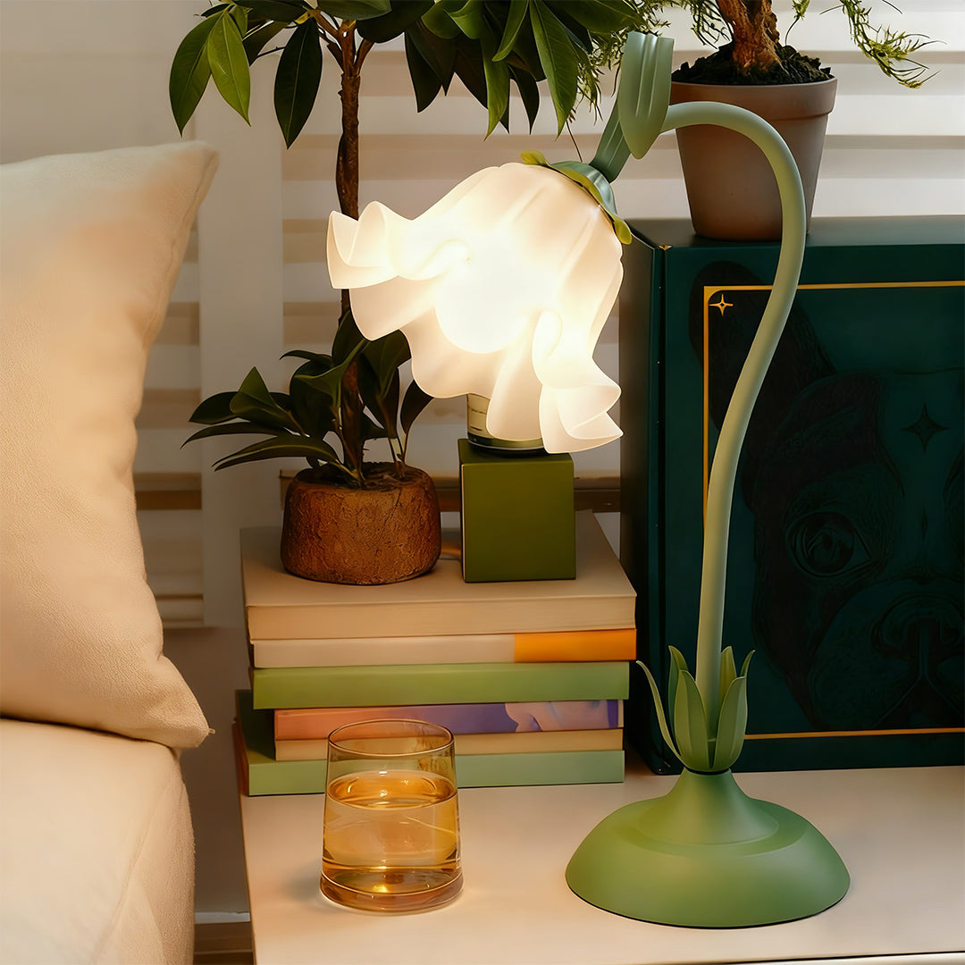 Vintage French Green Floral Table Lamp with Twistable Acrylic Shade