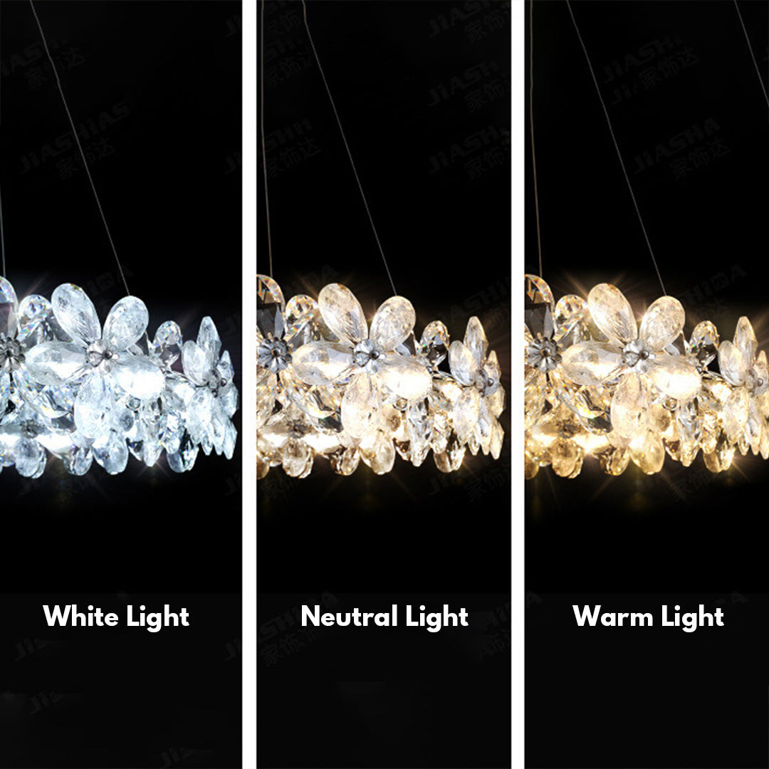 French Crystal Flower Chandelier for Dining Room, Modern LED Pendant Light