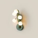French Country Bellflower Glass Wall Sconce – Green Iron Floral Light