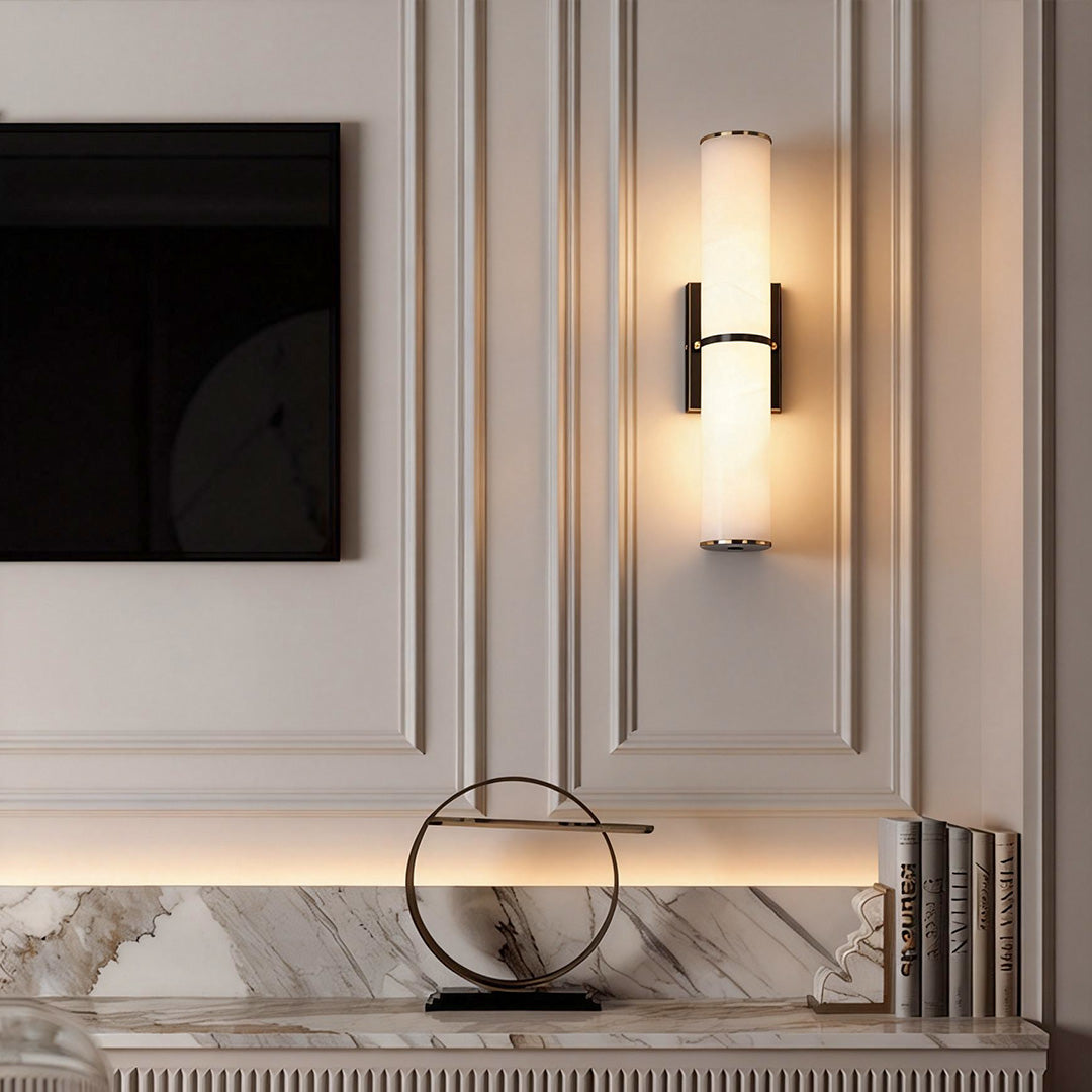 Modern Copper Cylinder Wall Sconce with Cloud Stone Shade