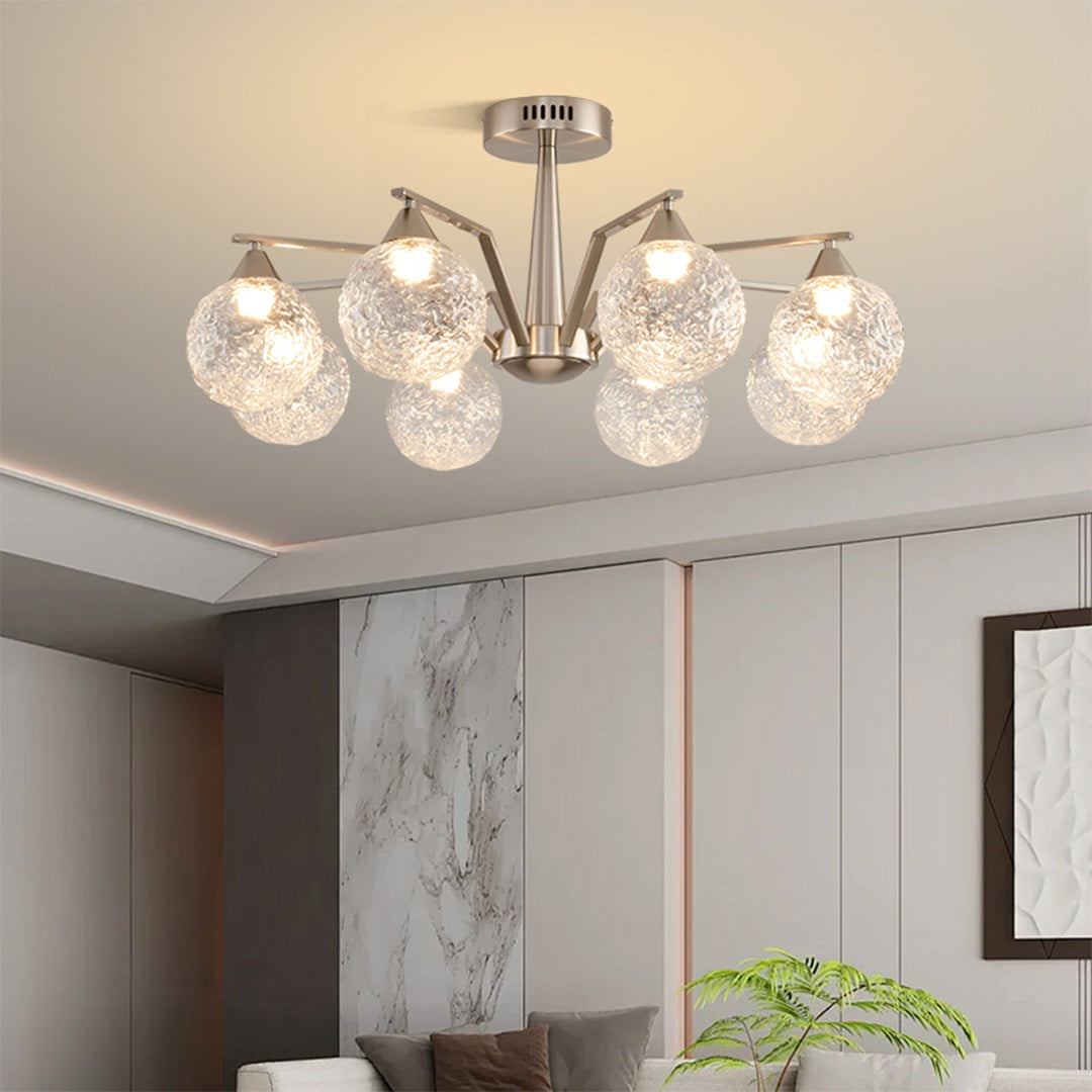 Sputnik Semi Flush Ceiling Light in Sand Nickel with Glass Shades