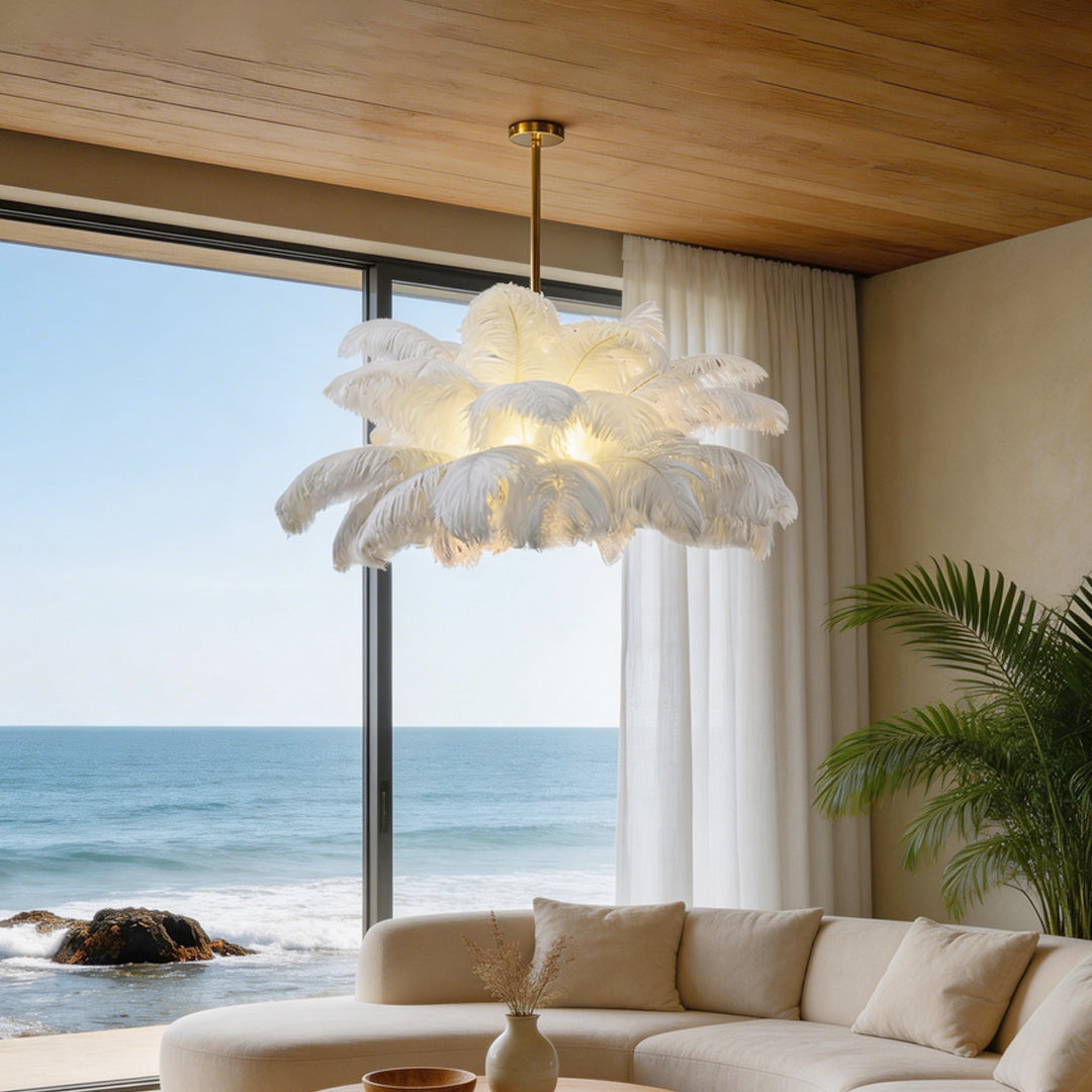 Aurelia Feather Semi Flush Ceiling Light in White
