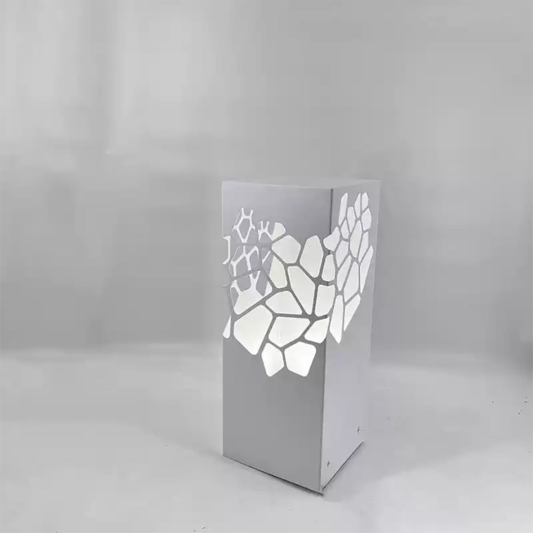 Modern White Outdoor Bollard Light with Hollow Pattern, IP65 Waterproof LED Landscape Lighting
