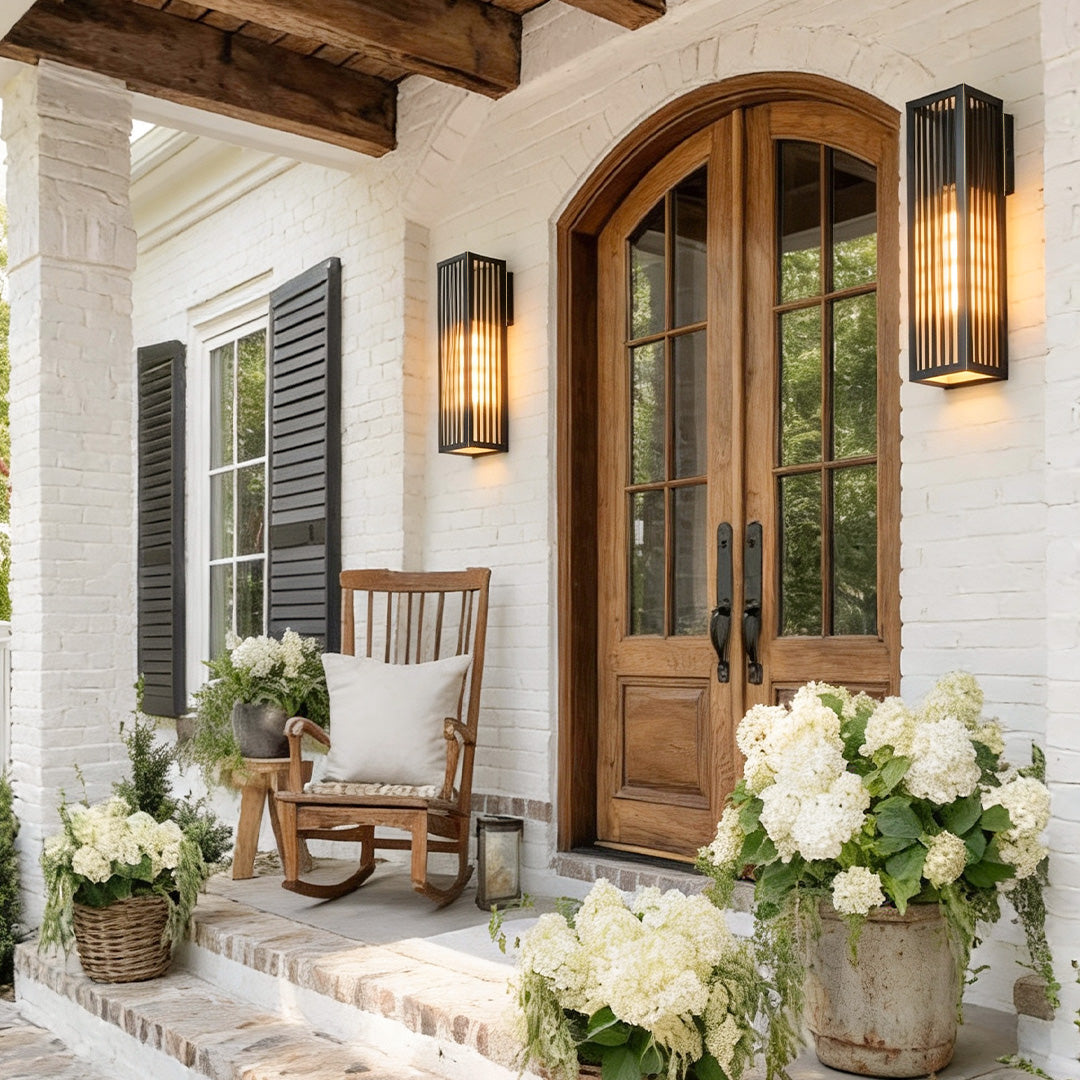 Modern Brass Outdoor Bollard Light with Clear Glass Shade