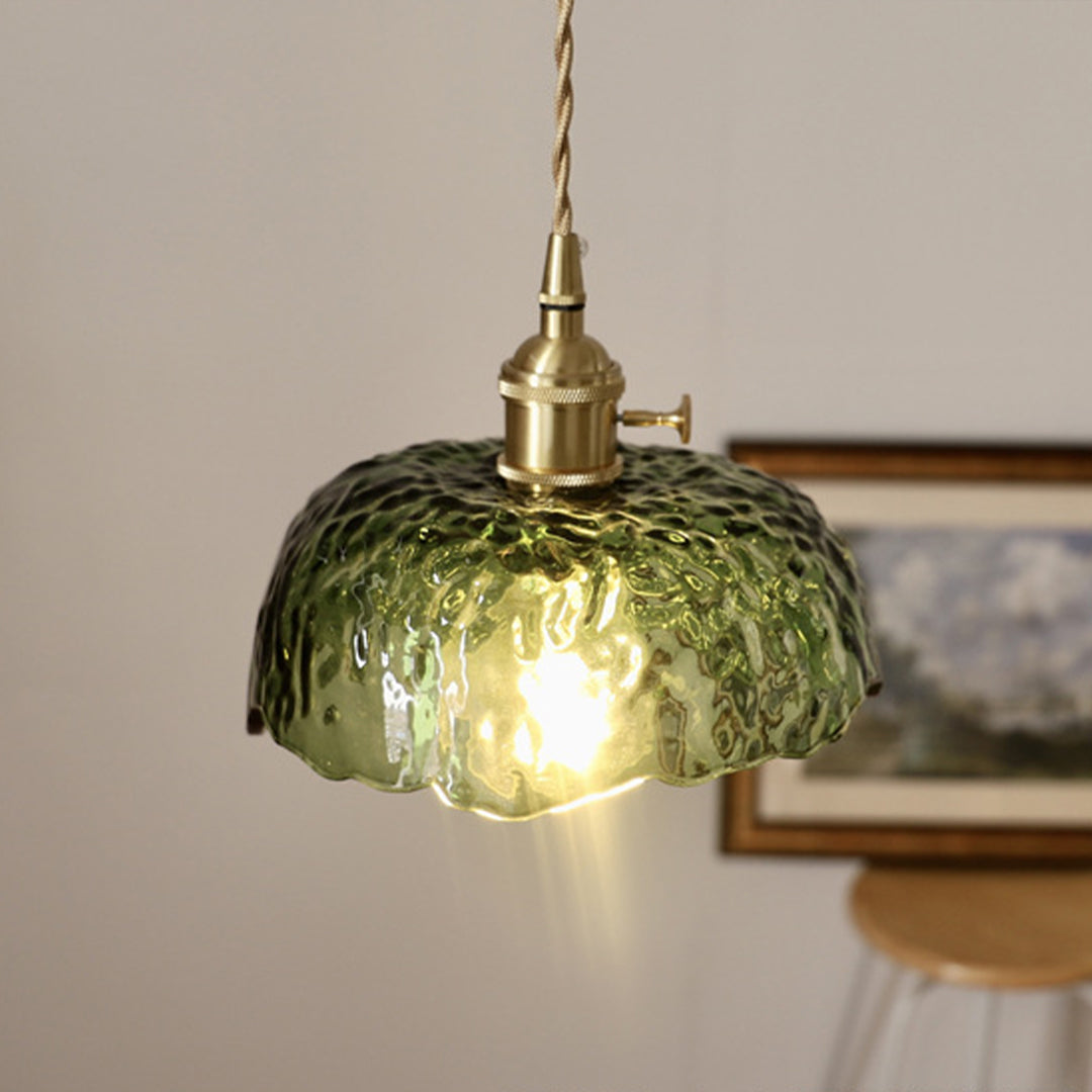 Hammered Glass Pendant Light with Brass Accents