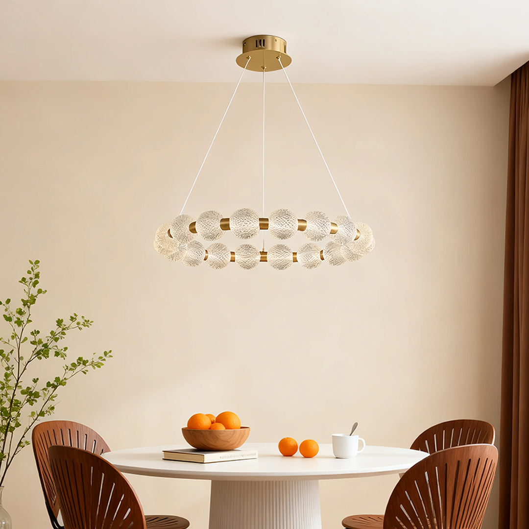 Aurelia Round Glass LED Chandelier for Modern Kitchen Island