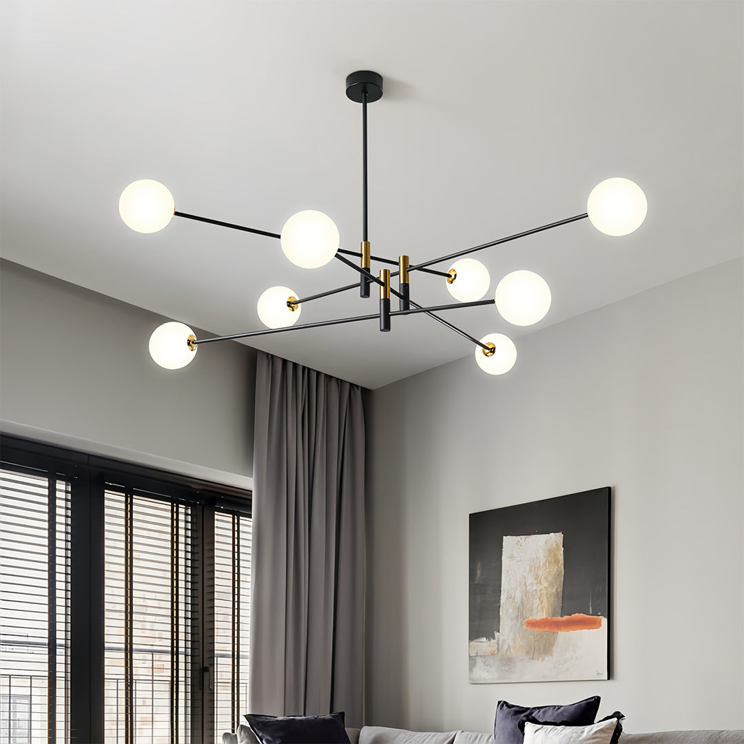 Nordic Branch Chandelier in Black and Gold Iron with Glass Shades