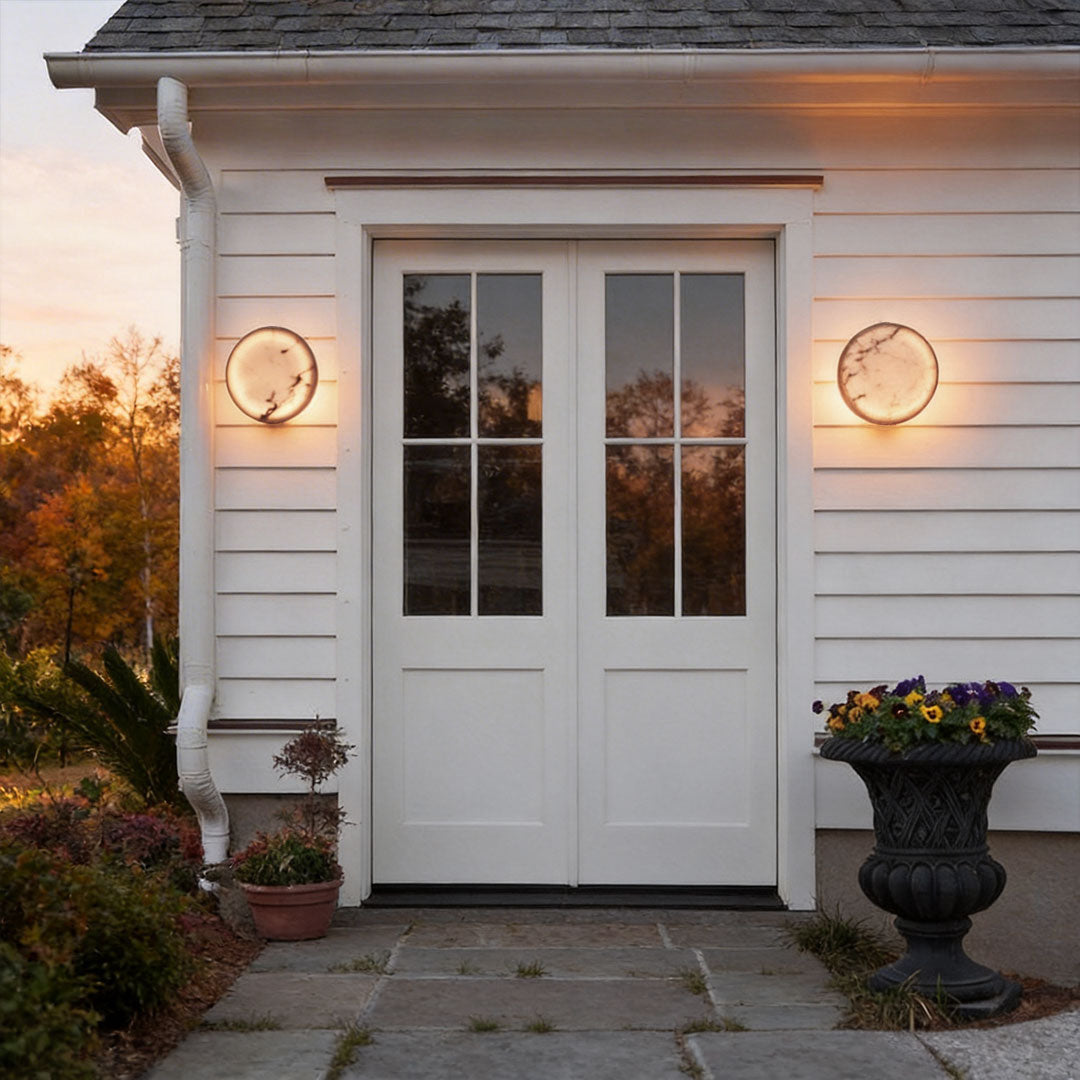 Lunar Faux Marble Outdoor LED Wall Sconce, Warm White 3000K, IP54 Waterproof