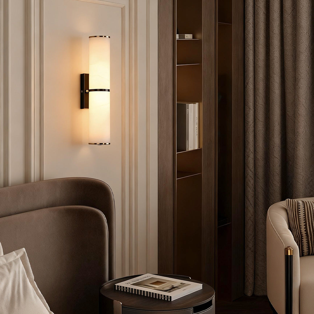 Modern Copper Cylinder Wall Sconce with Cloud Stone Shade